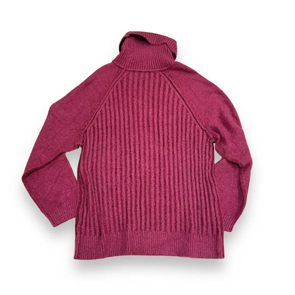 NWT Free People Big City Turtleneck Sweater Mulberry Size L Oversized Fuzzy $168